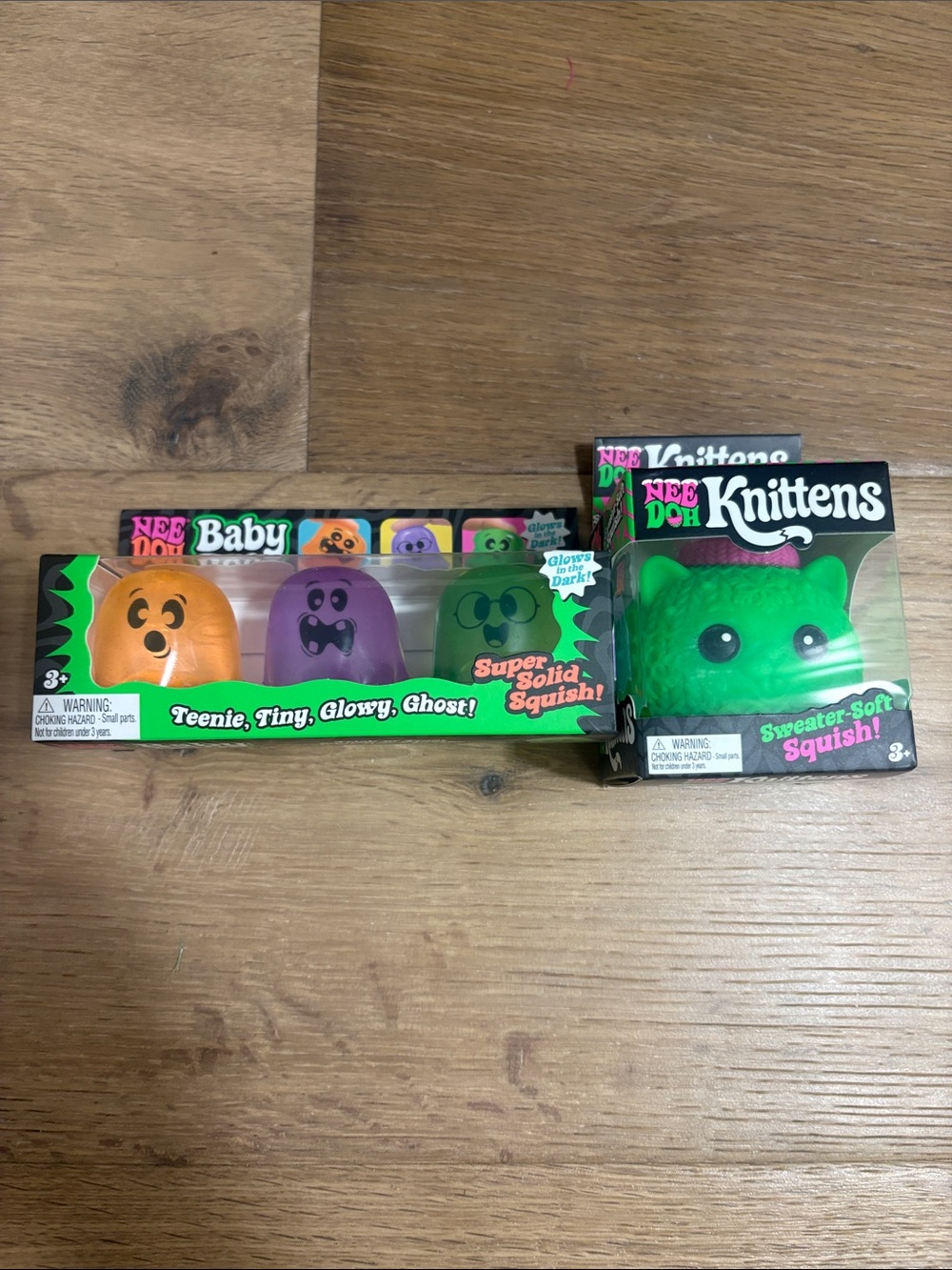 Nee Doh Baby Glowy Ghosts & Knittens Green Squishy Toy Set